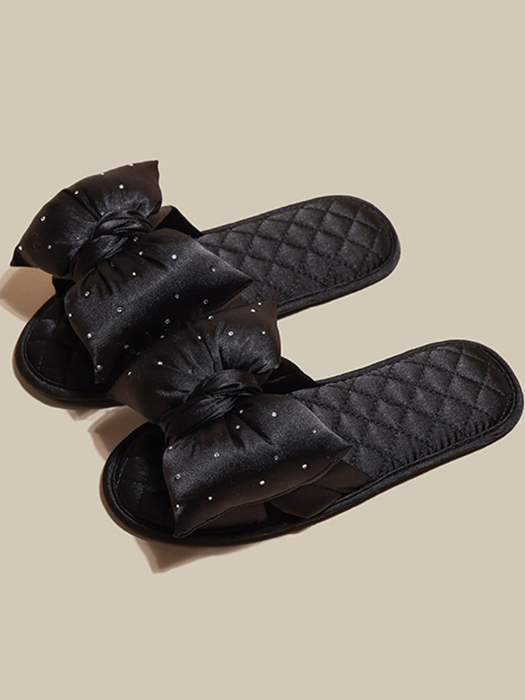 Cute Satin Bow House Slippers Soft Sole Non Slip Indoor