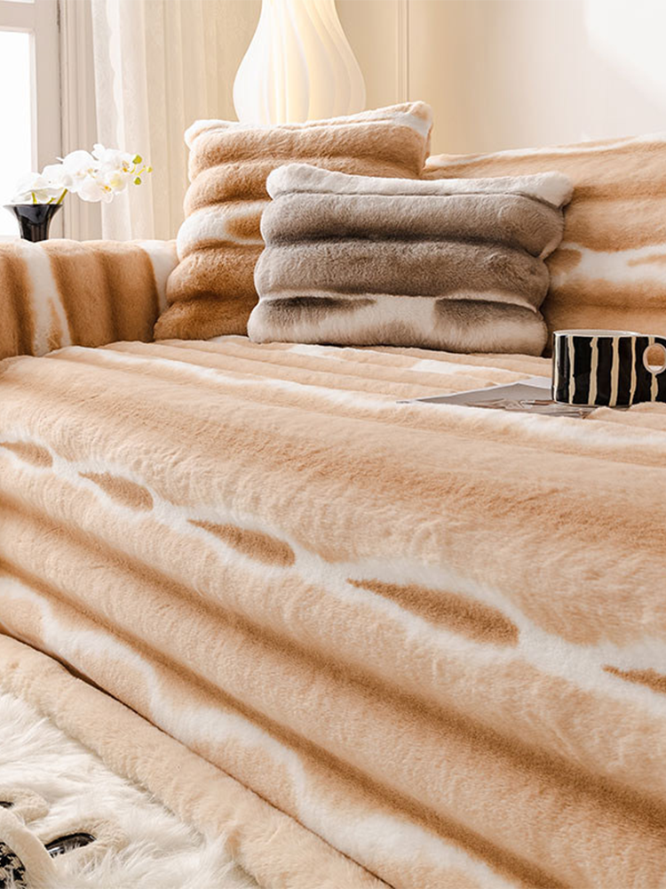 Winter Thickened Faux Rabbit Fur Sofa Cover Non Slip Non Shedding