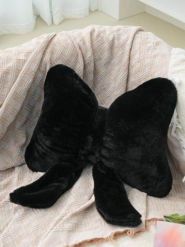 Cute Bow Faux Rabbit Fur Throw Pillow Soft Plush