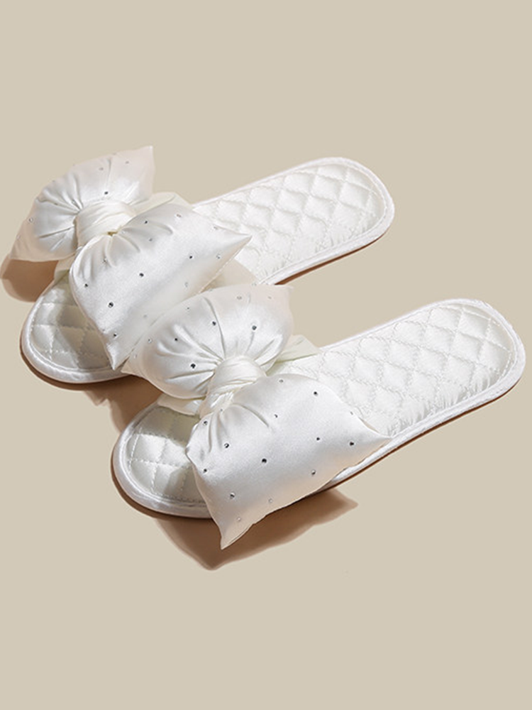 Cute Satin Bow House Slippers Soft Sole Non Slip Indoor