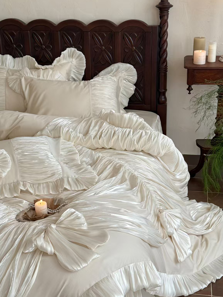 French Vintage Luxury Long Staple Cotton Bedding Set Bed Skirt