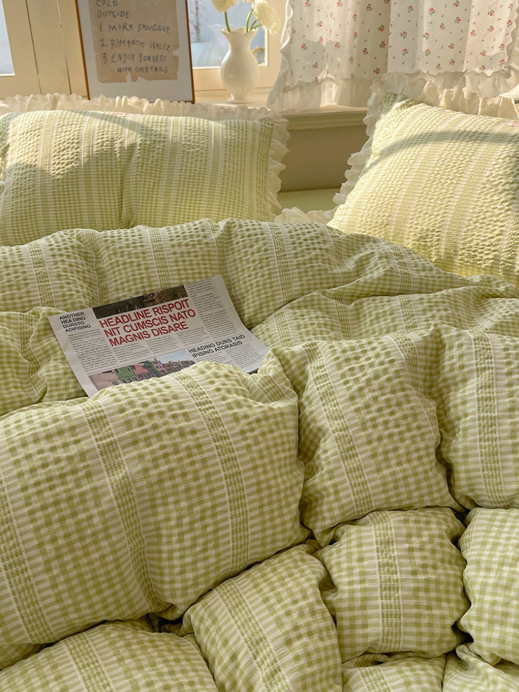 Ultra Soft Washed Cotton-Like Bedding Set Princess Lace Fitted Sheet