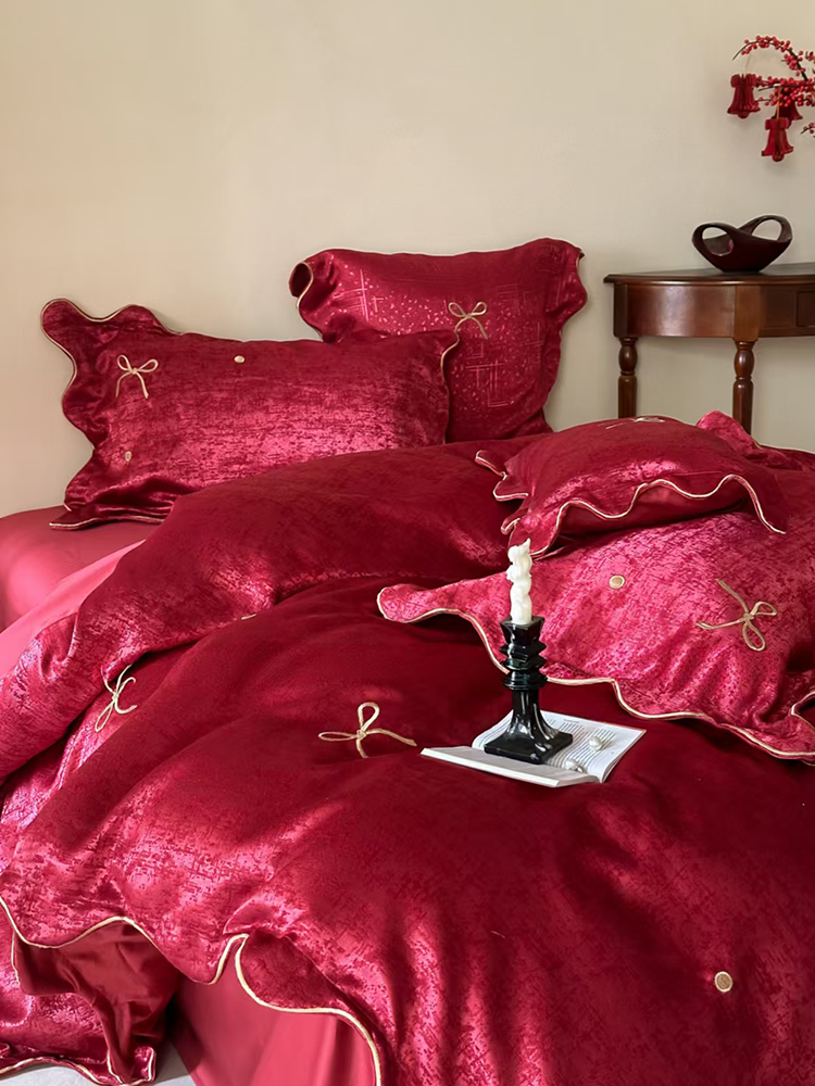 French Romantic Jacquard Embroidered Long Staple Cotton Bedding Set Flat Sheet