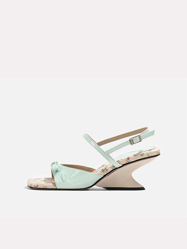 Floral Wedge Sandals with Bow & Block Heel