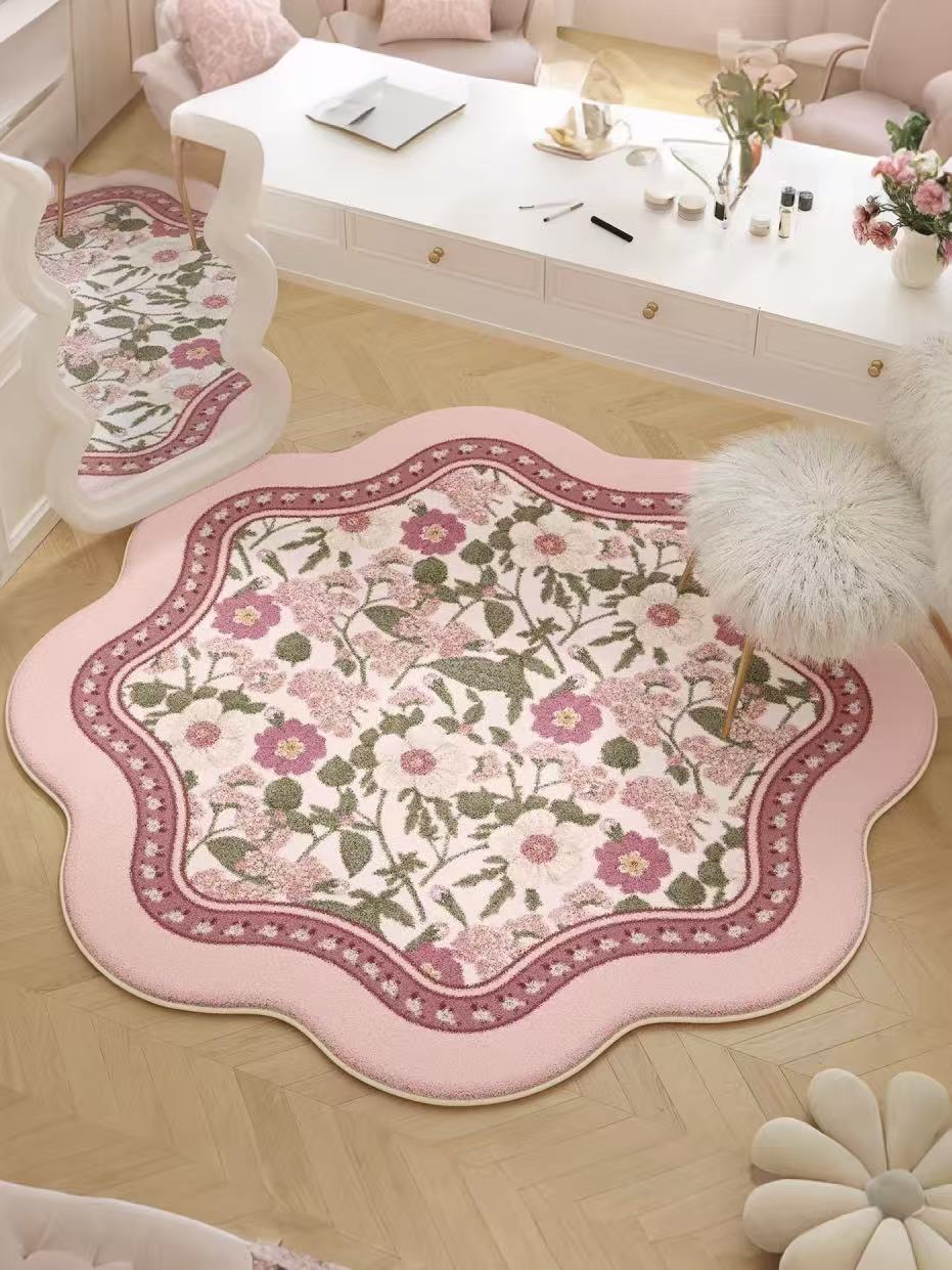 Pink Floral Luxury Accent Rugs Non Slip Bedroom Decor