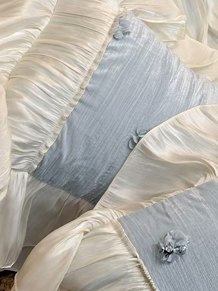 French Romantic Cotton Flannel Long Staple Cotton Bedding Set Jacquard Thick Flat Sheet