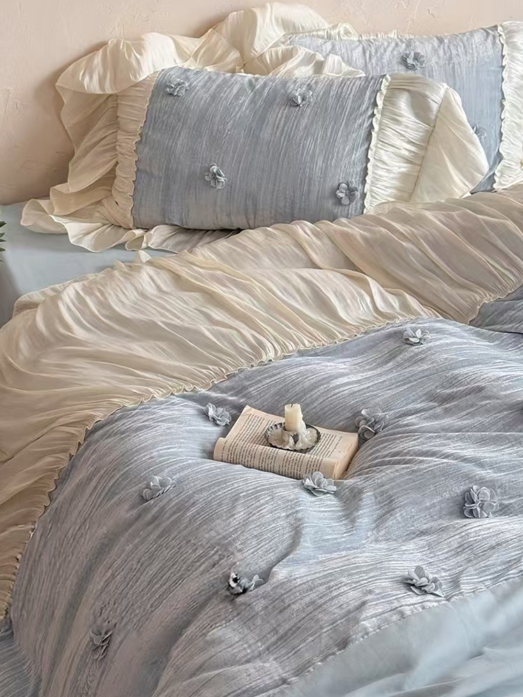 French Romantic Cotton Flannel Long Staple Cotton Bedding Set Jacquard Thick Flat Sheet