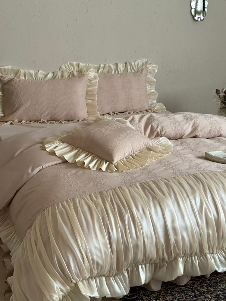 French Romantic Long Staple Cotton Bedding Set Jacquard Cotton Flannel Flat Sheet