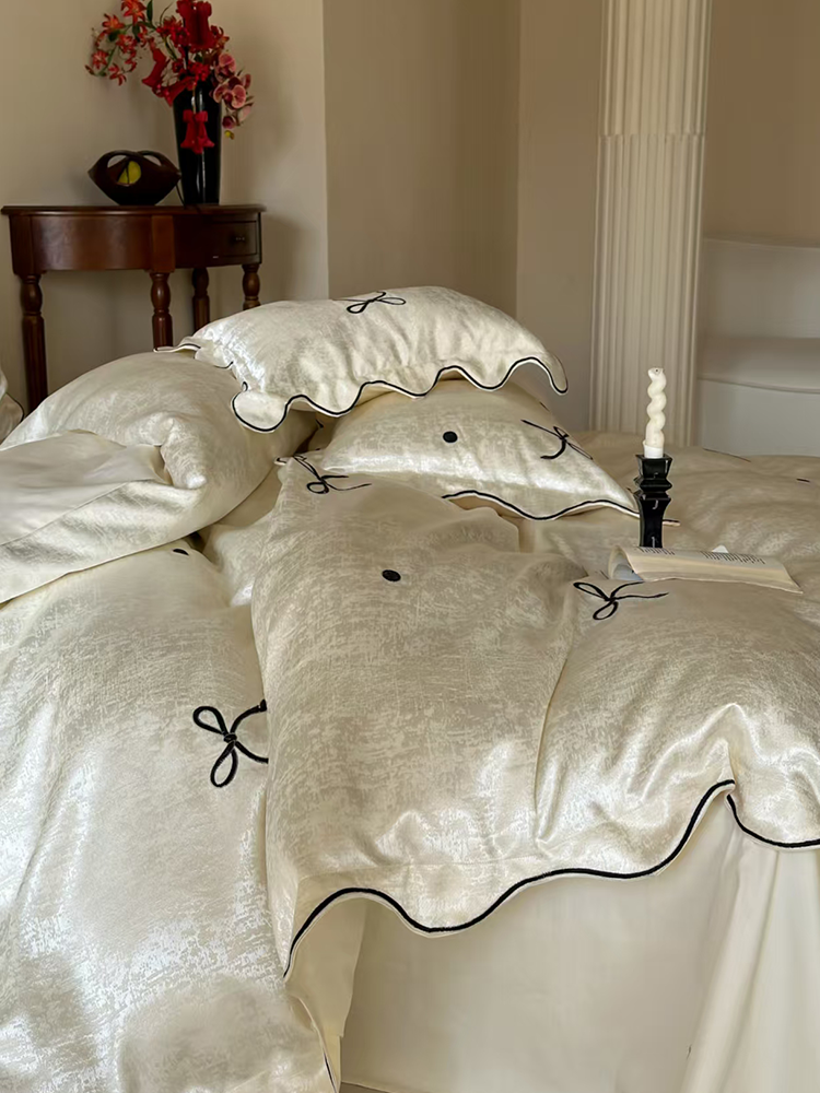 French Romantic Jacquard Embroidered Long Staple Cotton Bedding Set Flat Sheet