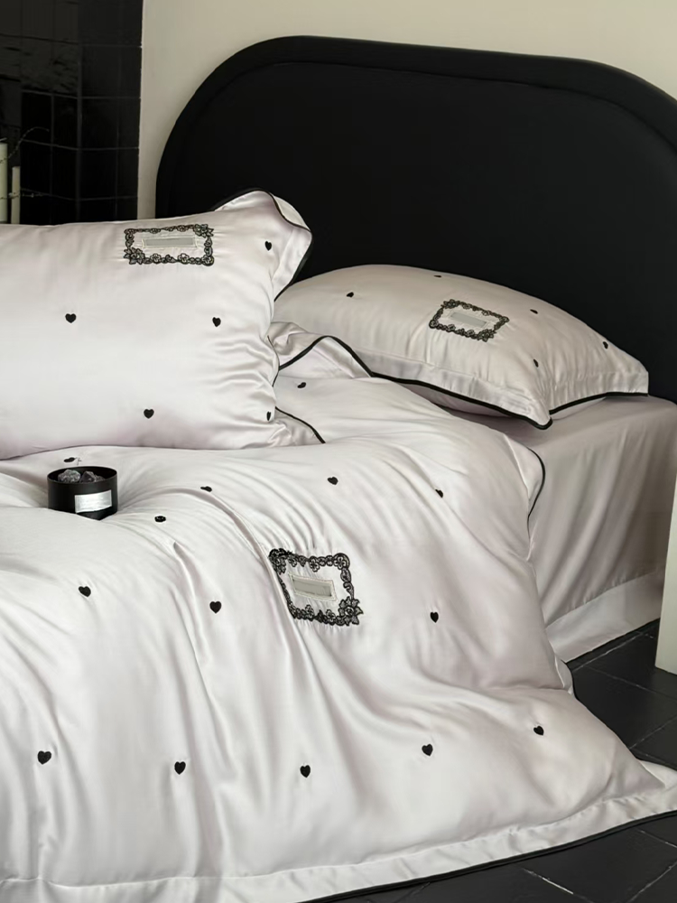 French Sweet Tencel Bedding Set Embroidered Silky Lace Summer Flat Sheet