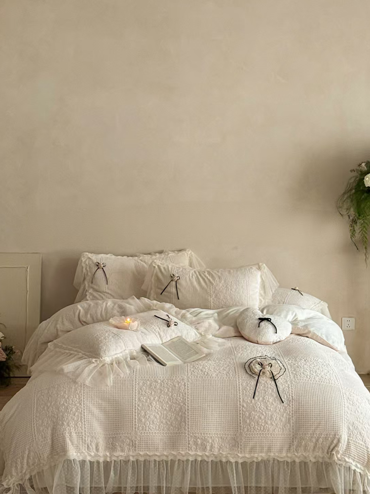 French Winter Ultra Soft Plush Fleece Bedding Set Romantic Lace Flat Sheet