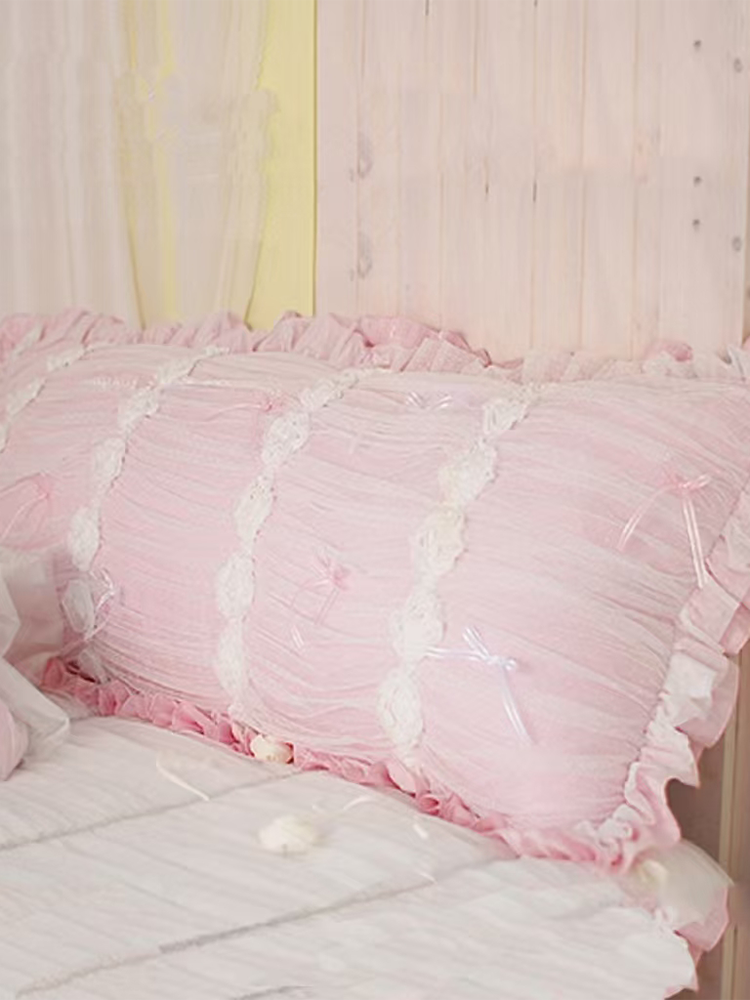 Ruffle Lumbar Pillow Double Size Decorative Cushion