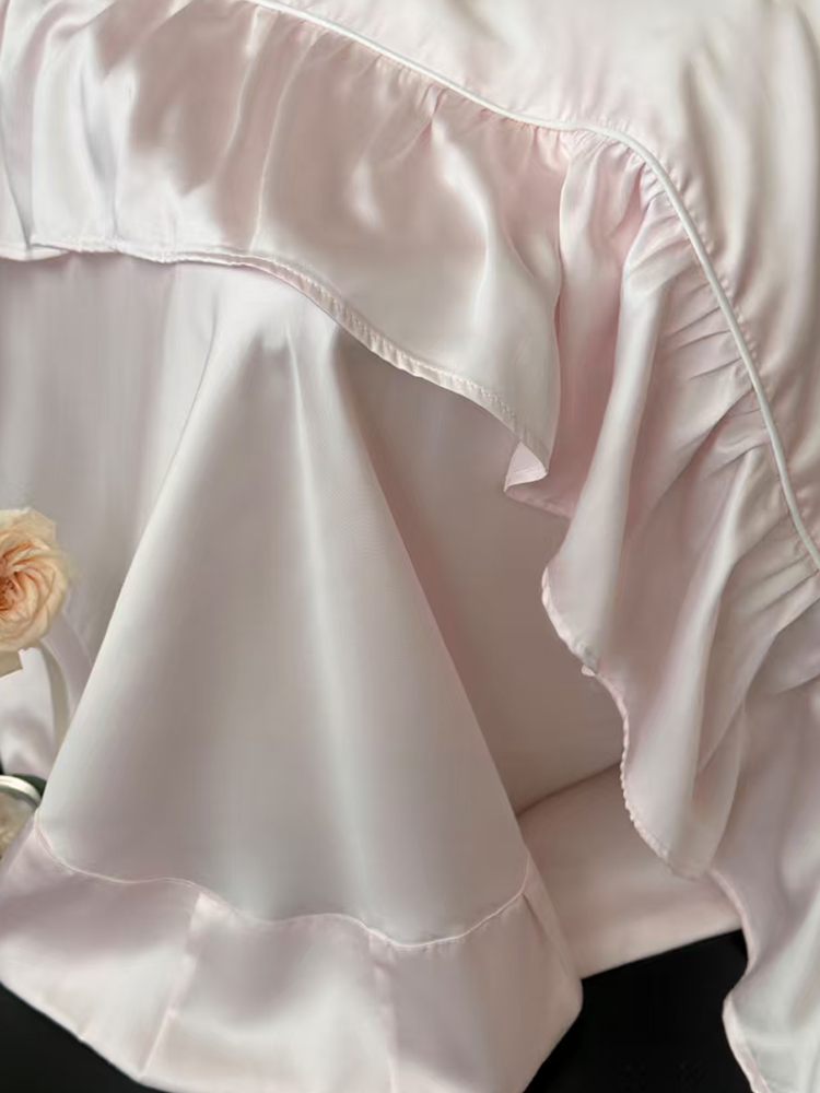 French Sweet Tencel Bedding Set Embroidered Silky Lace Summer Flat Sheet