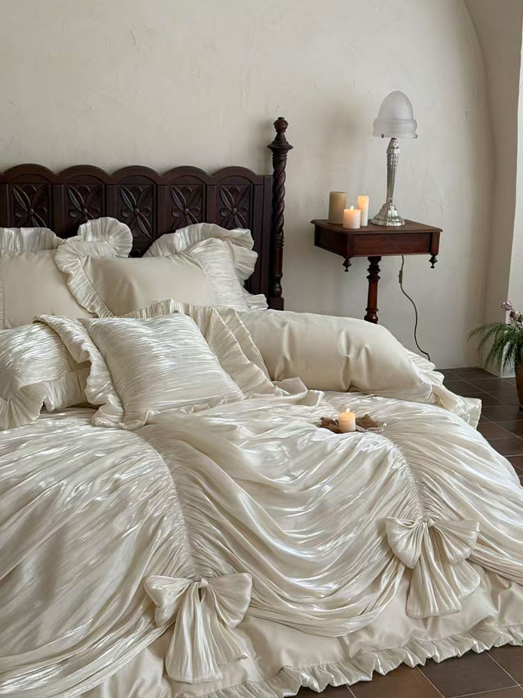 French Vintage Luxury Long Staple Cotton Bedding Set Bed Skirt