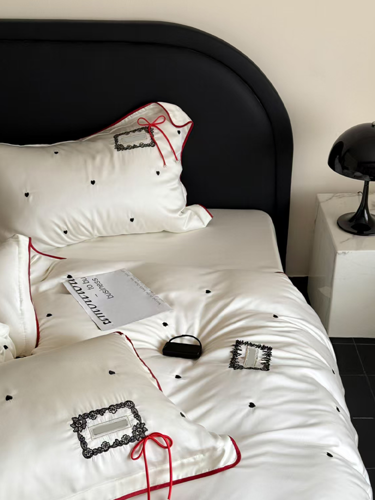 French Sweet Tencel Bedding Set Embroidered Silky Lace Summer Flat Sheet