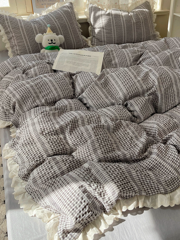 Ultra Soft Washed Cotton-Like Bedding Set Princess Lace Fitted Sheet