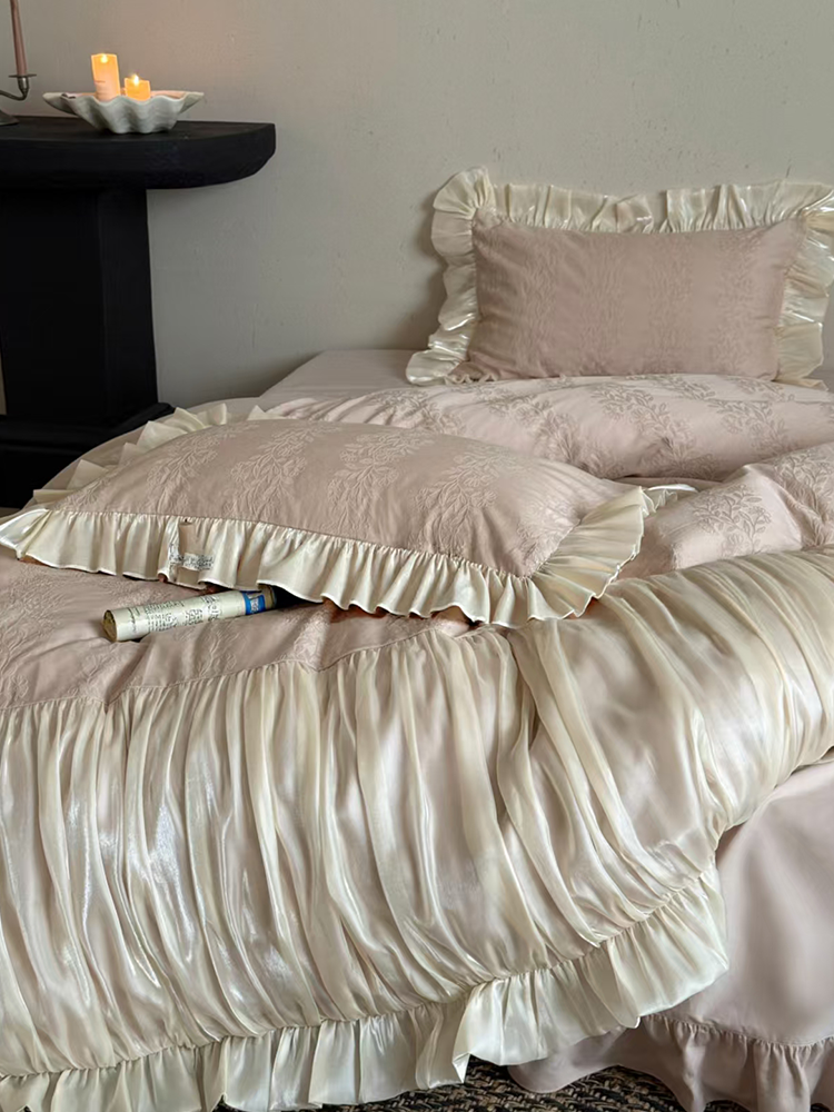 French Romantic Long Staple Cotton Bedding Set Jacquard Cotton Flannel Flat Sheet