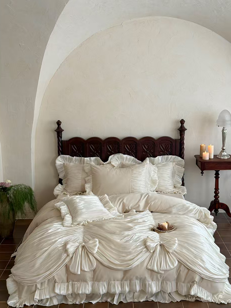 French Vintage Luxury Long Staple Cotton Bedding Set Bed Skirt