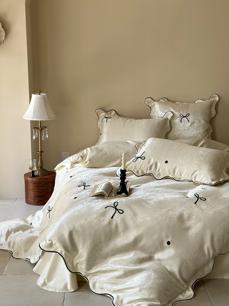 French Romantic Jacquard Embroidered Long Staple Cotton Bedding Set Flat Sheet