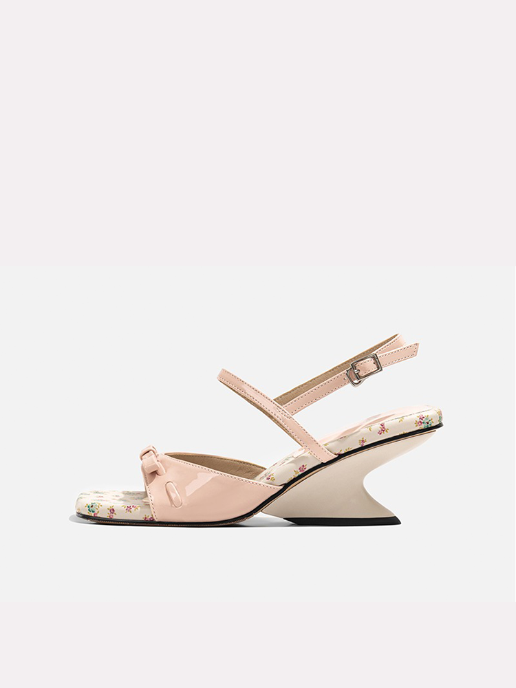Floral Wedge Sandals with Bow & Block Heel