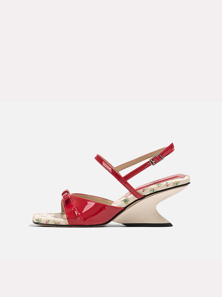 Floral Wedge Sandals with Bow & Block Heel
