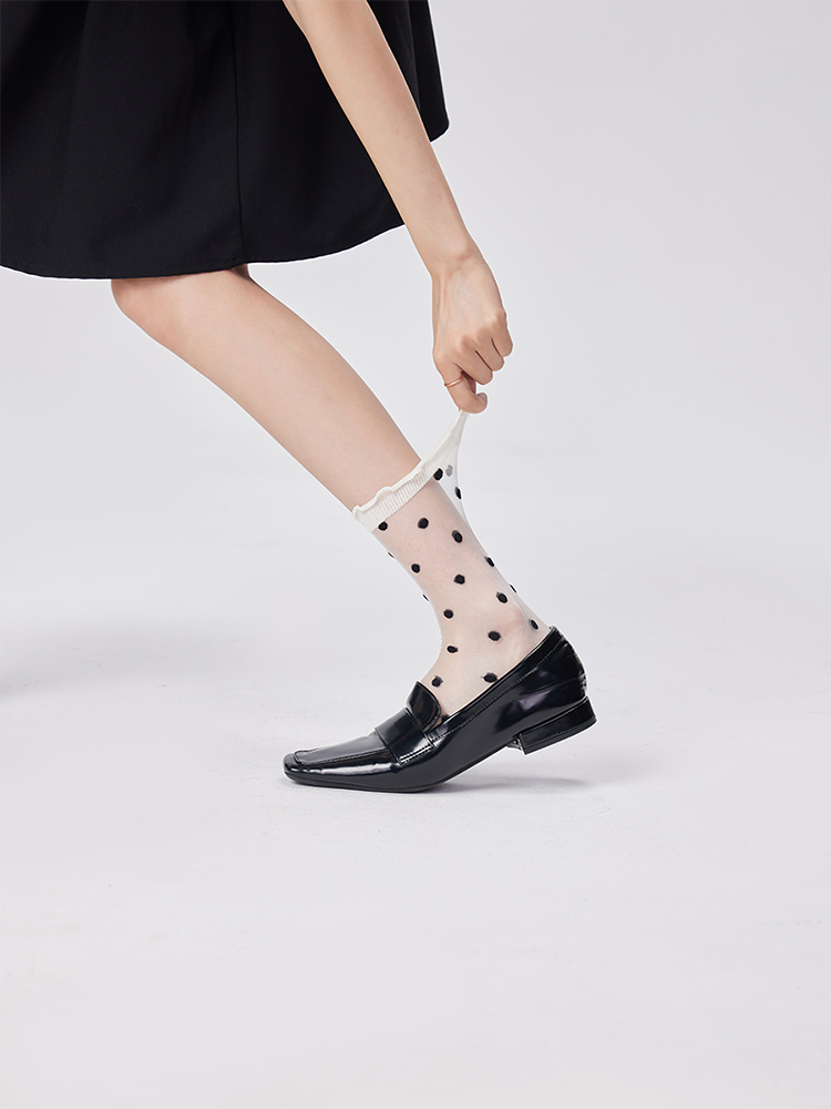 Summer Sheer Mid-Calf Socks Lace Polka Dot Sweet Look with Loafers - Yangma