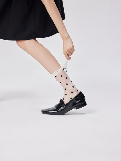 Summer Sheer Mid-Calf Socks Lace Polka Dot Sweet Look with Loafers - Yangma