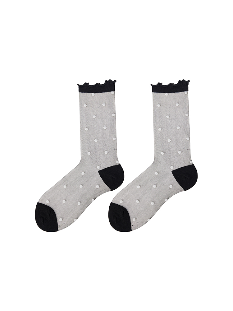 Summer Sheer Mid-Calf Socks Lace Polka Dot Sweet Look with Loafers - Yangma