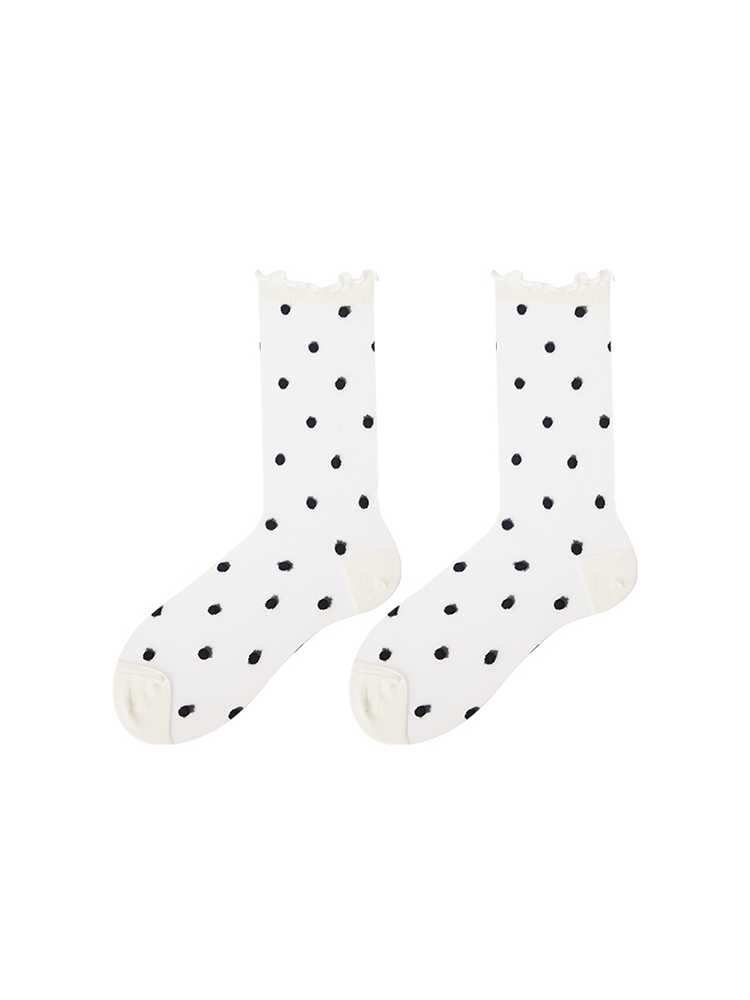 Summer Sheer Mid-Calf Socks Lace Polka Dot Sweet Look with Loafers - Yangma