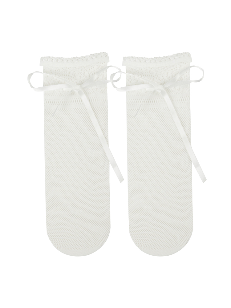 Thin Solid Color Lace-Up Mid-Calf Hollow Lace Slouch Socks - Yangma