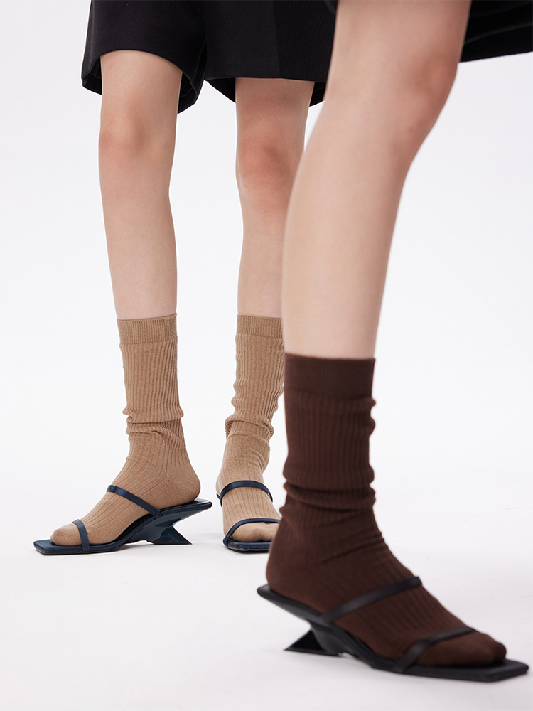 Knit Neutral Women‘s Socks Stripe Texture Mid-Length Ankle - Yangma