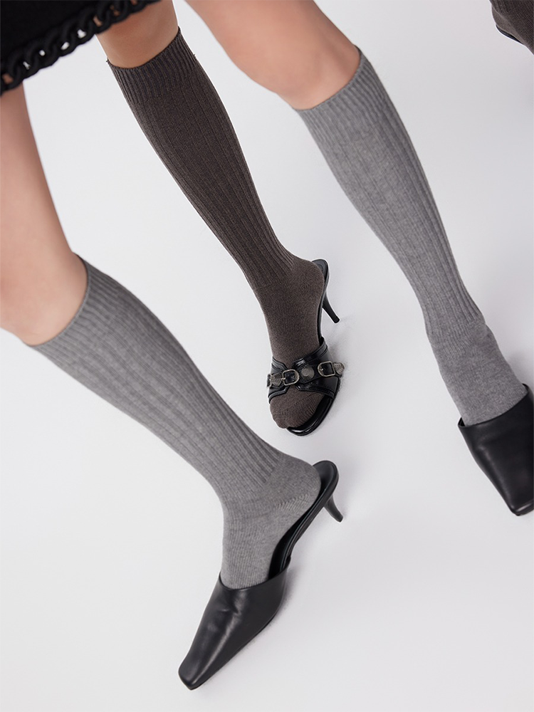 Office Lady Stripe Knee High Cotton Socks for Women - Yangma