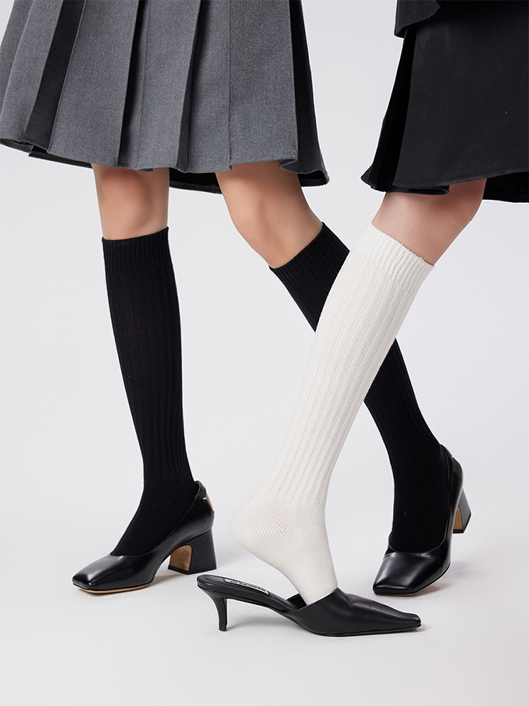 Office Lady Stripe Knee High Cotton Socks for Women - Yangma