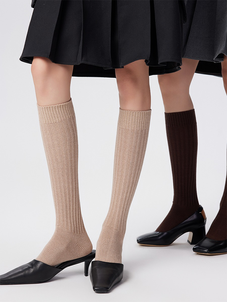 Office Lady Stripe Knee High Cotton Socks for Women - Yangma