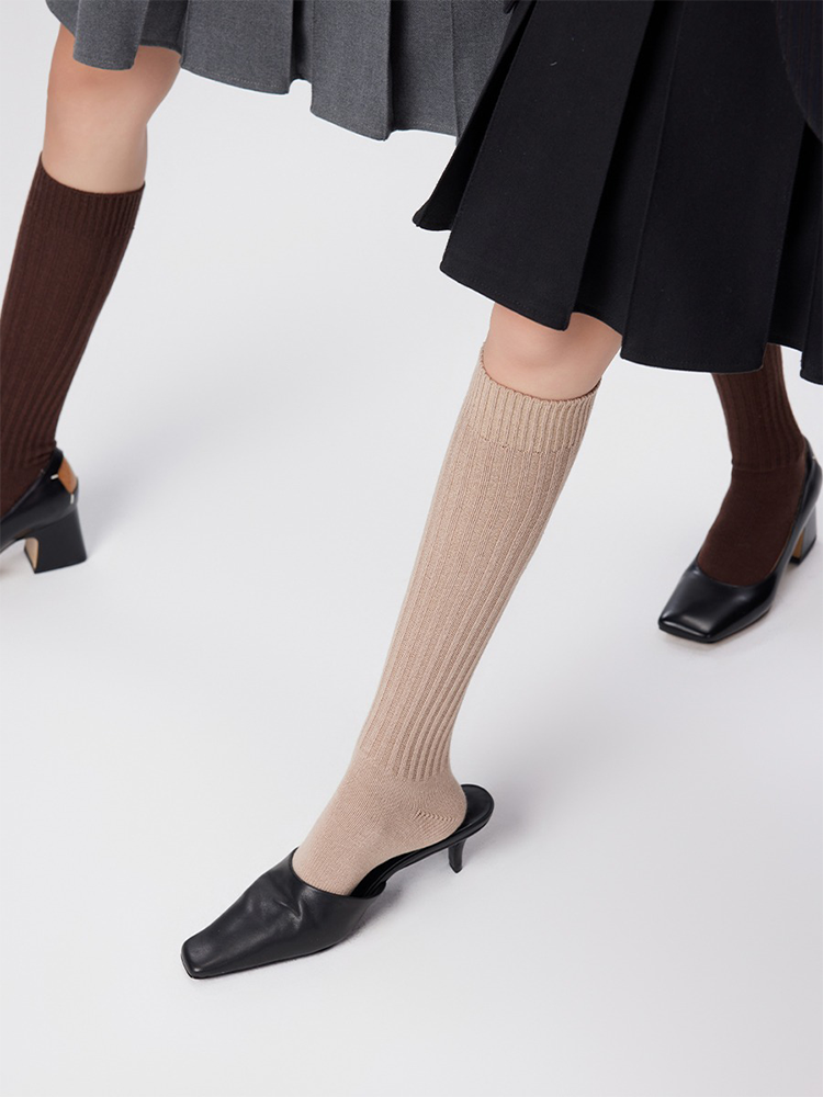 Office Lady Stripe Knee High Cotton Socks for Women - Yangma