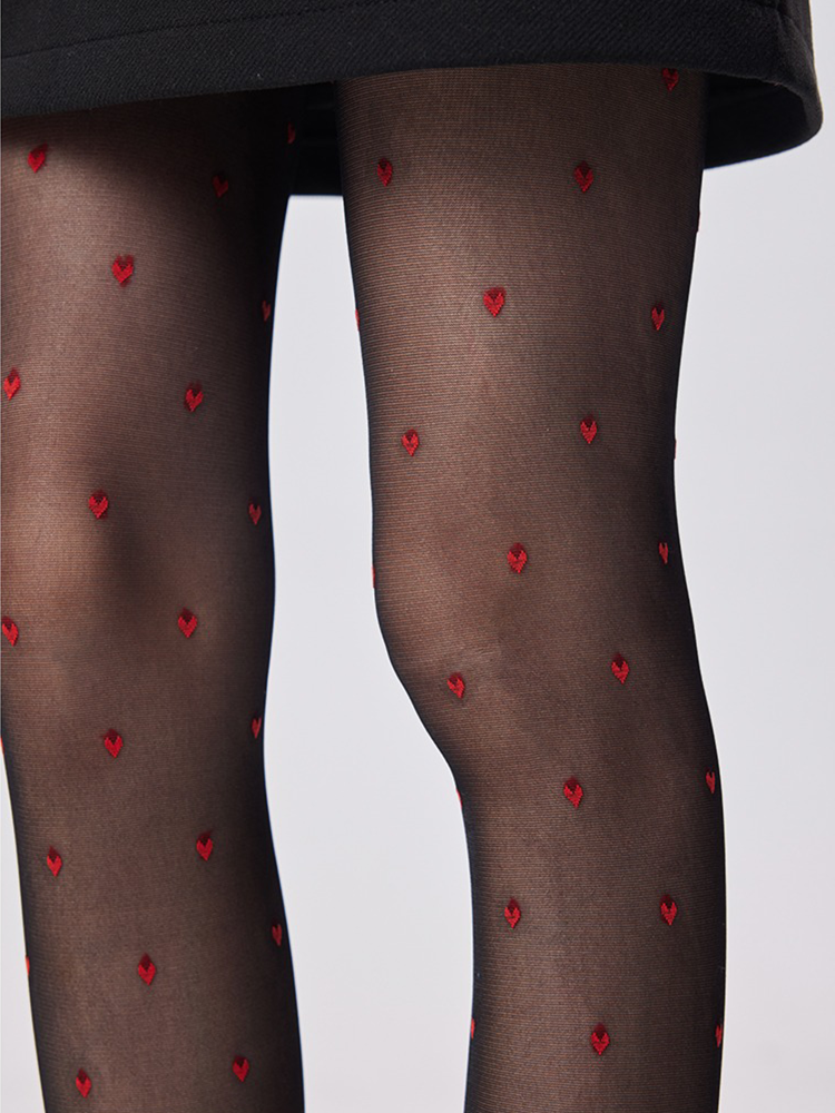 Heart Womens Sheer Black White Patterned Pantyhose Stockings - Yangma