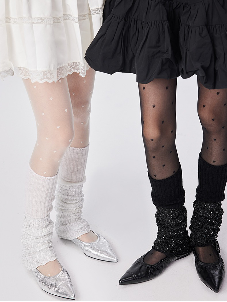 Heart Womens Sheer Black White Patterned Pantyhose Stockings - Yangma