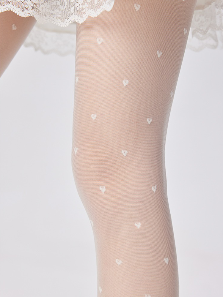 Heart Womens Sheer Black White Patterned Pantyhose Stockings - Yangma