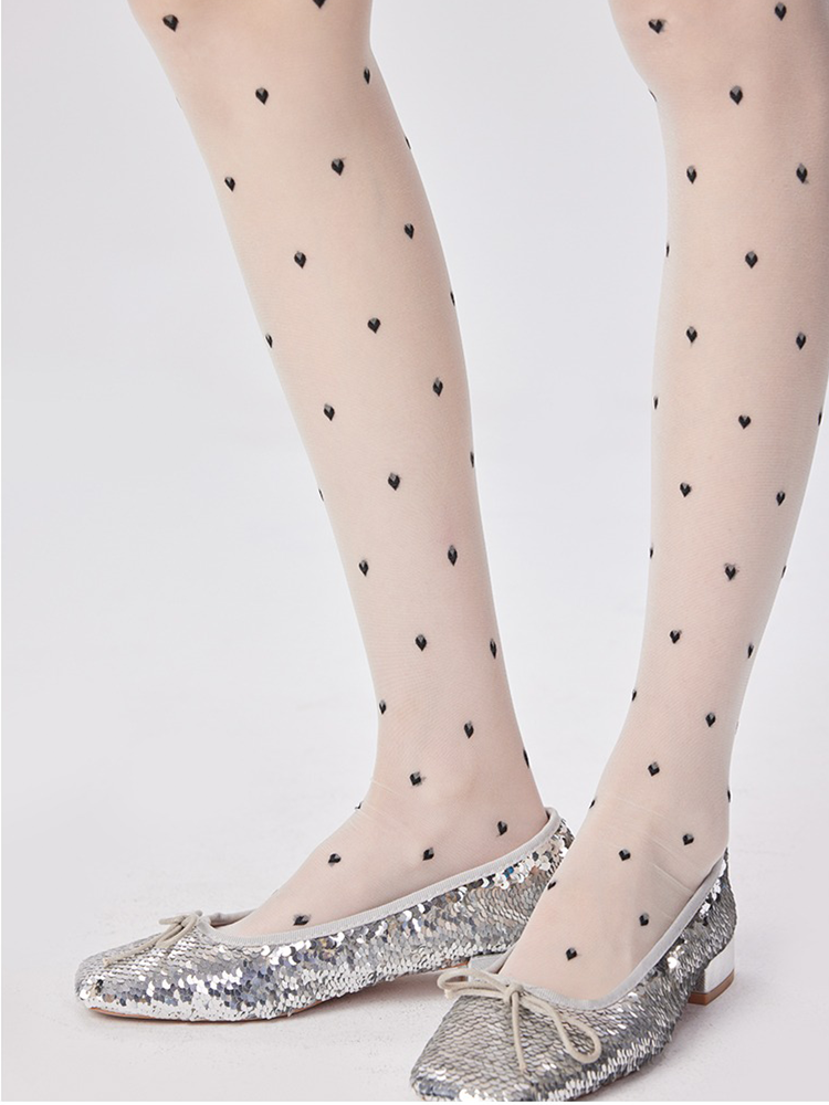 Heart Womens Sheer Black White Patterned Pantyhose Stockings - Yangma