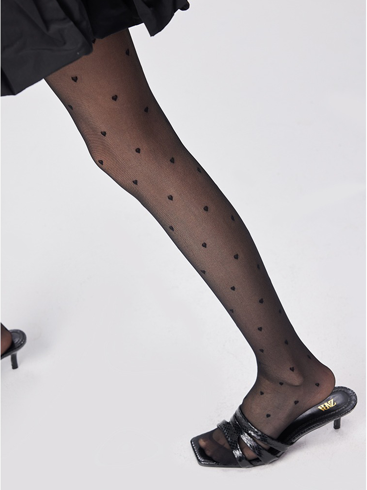 Heart Womens Sheer Black White Patterned Pantyhose Stockings - Yangma