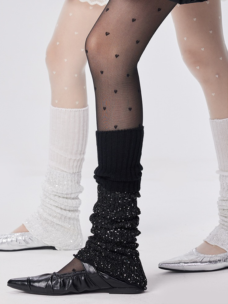 Heart Womens Sheer Black White Patterned Pantyhose Stockings - Yangma