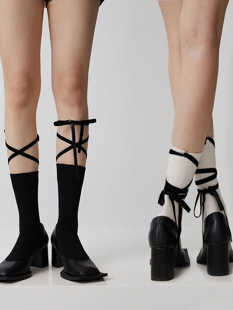 Ballet Cross Socks Lace-Up Bandage Stocking for Women Cotton - Yangma