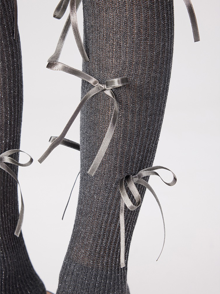 Bowknot Glitter Ankle Socks Lady Bright Retro Sox Piles - Yangma