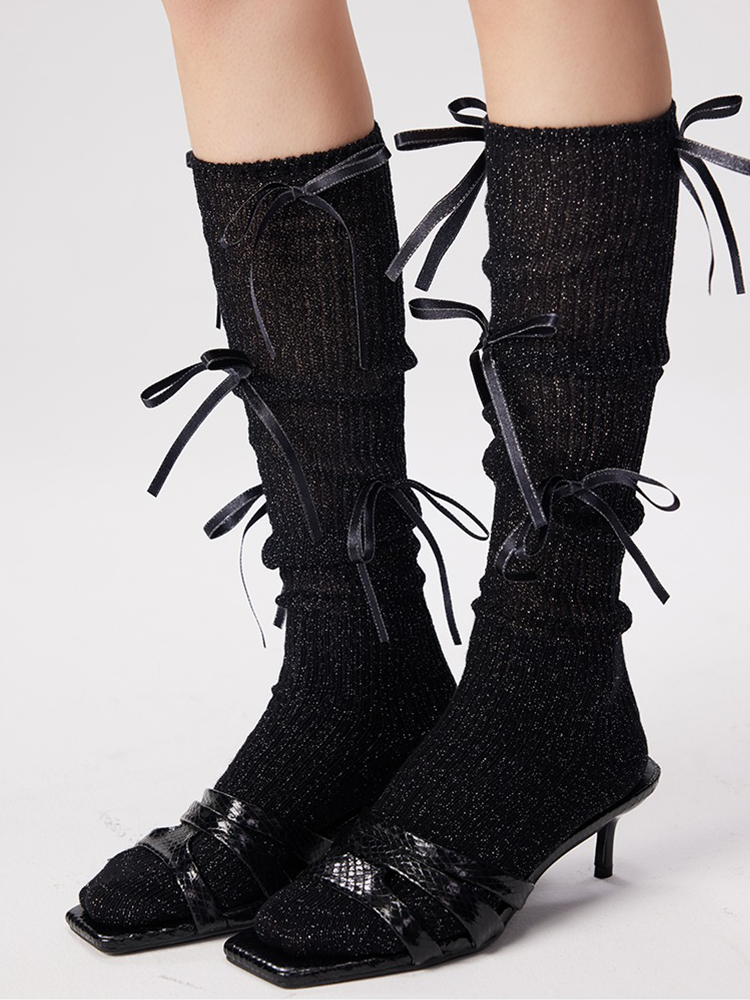 Bowknot Glitter Ankle Socks Lady Bright Retro Sox Piles - Yangma