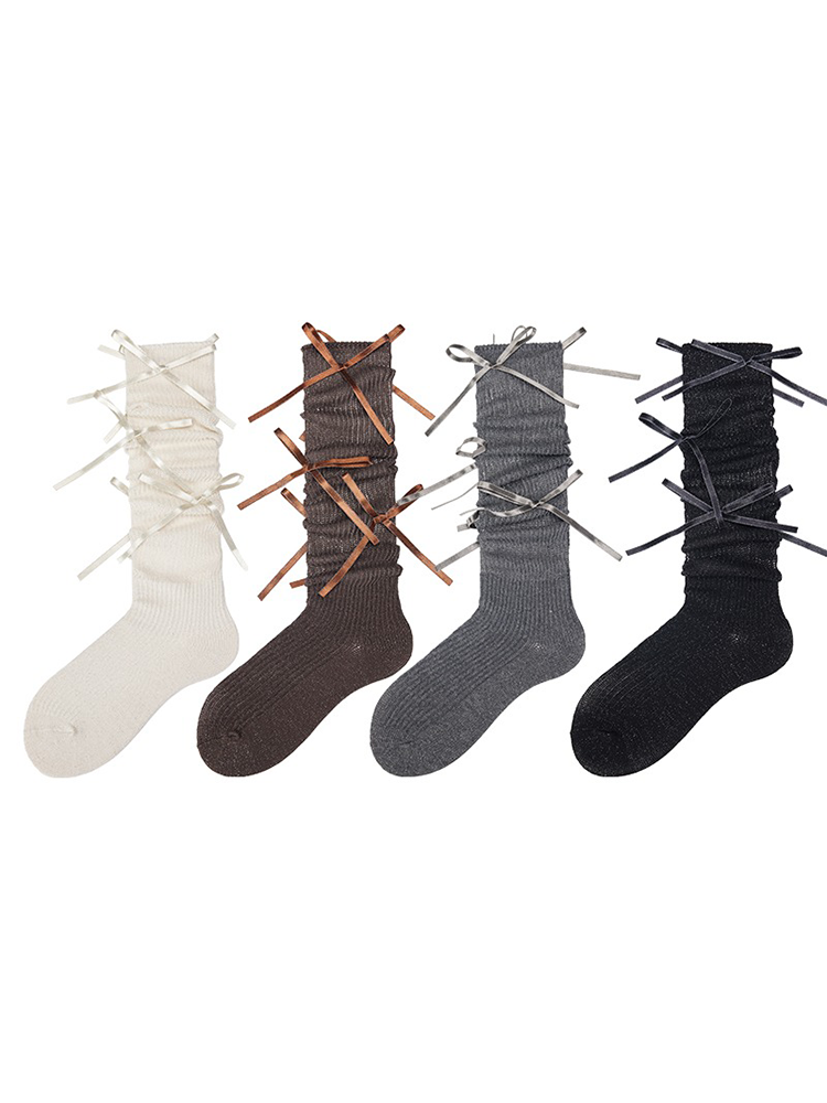 Bowknot Glitter Ankle Socks Lady Bright Retro Sox Piles - Yangma