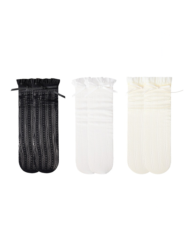 Cute Raffle Bowknot Knee High Stocking for Women Lace Nylon Trouser Socks - Yangma