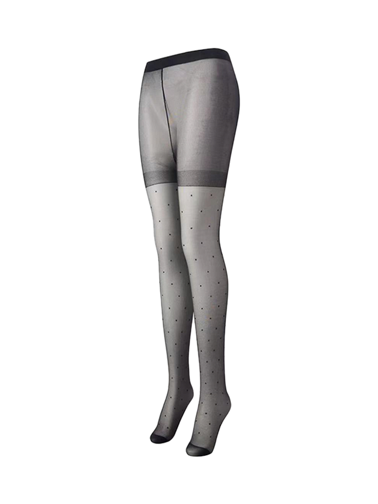 Dots Womens Sheer Black White Patterned Pantyhose Stockings - Yangma