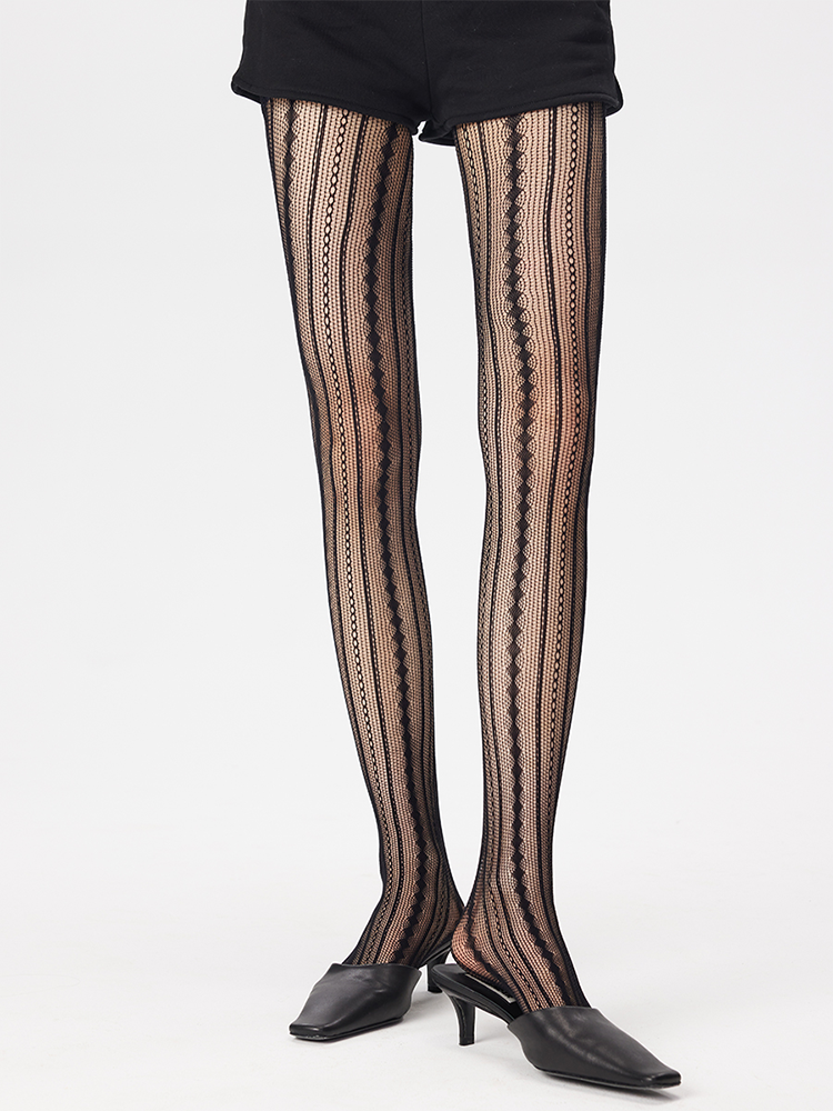 Gothic Lolita Stripe Fishnet Tights Black Net Lace Stockings Pantyhose - Yangma