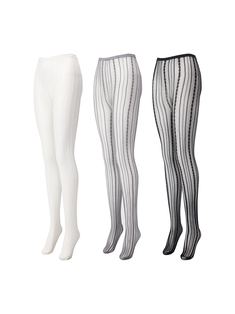 Gothic Lolita Stripe Fishnet Tights Black Net Lace Stockings Pantyhose - Yangma