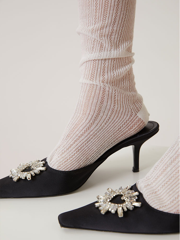 Lady's Mesh Knee High Stocking Mcool Mary Cotton Trouser Socks - Yangma